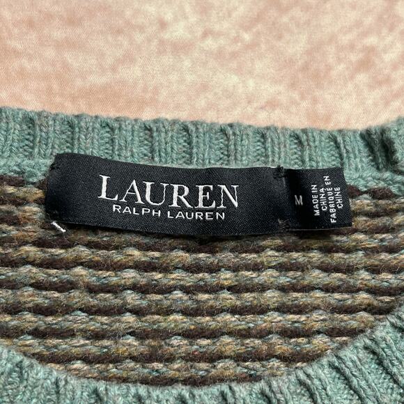 Lauren Ralph Lauren Black Label Faux Leather Patchwork Knit Sweater Green Preppy - Picture 3 of 10